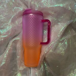Pink and Orange Tumbler with Handle & Free Straw Cover